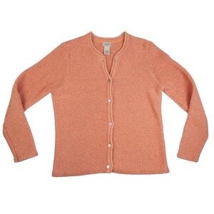 LL Bean Coral 100% Cotton Sweater Button Down Knit Pullover Lux Preppy Cozy M